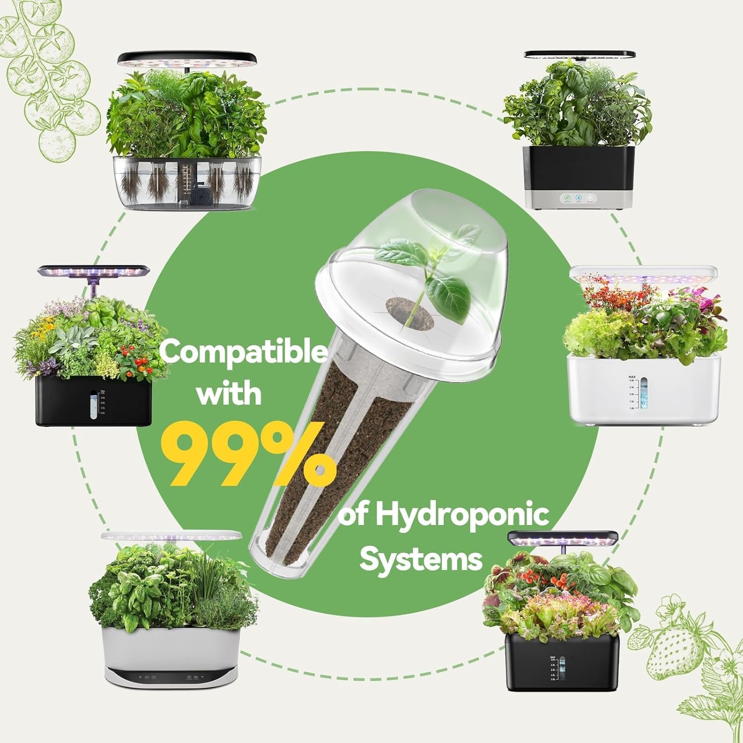 Inbloom 7-Pods Salad Greens Seed Pod Kit for AeroGarden, Ahopegarden, Gardencube Hydroponic Garden with Spinach, Buttercrunch, Paris & American Lettuce, Swiss Chard, Arugula, Bok Choy – 350 Seeds(Fragrant Flower)