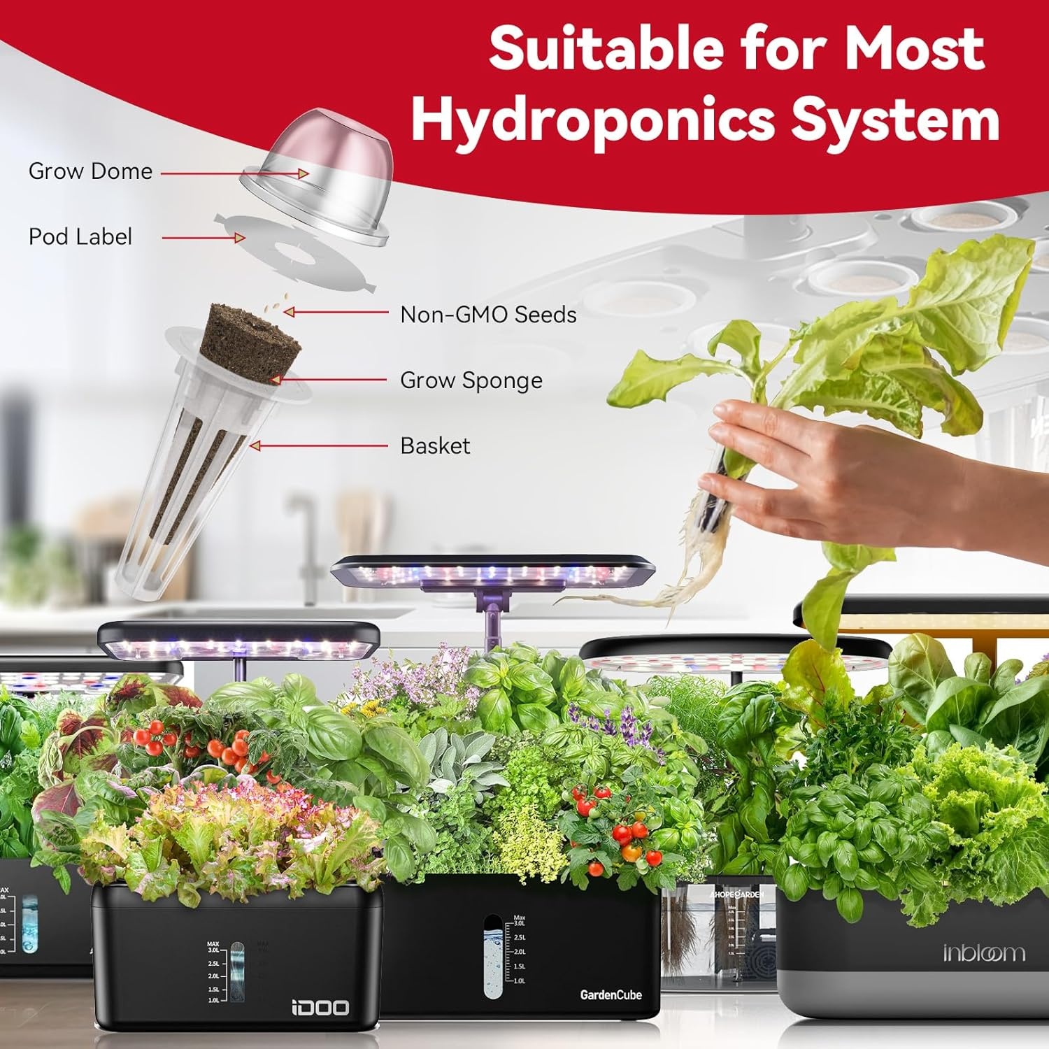 inbloom Vibrant Wildflower & Fruit Mixd Seed Pod Kit for AeroGarden, Ahopegarden Hydroponics Growing System, 7-Pods (350+ Seeds, Include Dwarf Sunflower, Marigold, Red Cherry Tomato, Red Strawberry(Fruit)