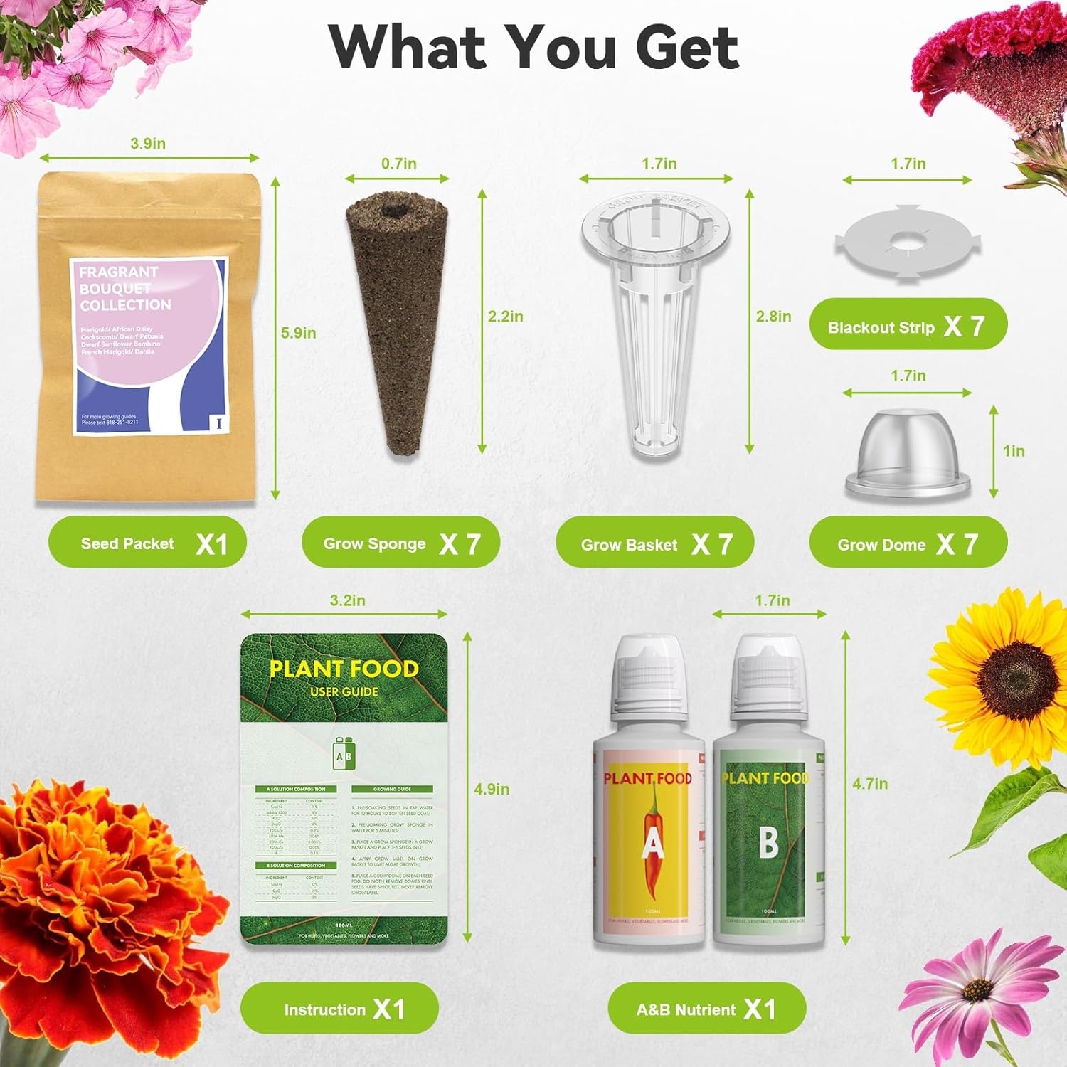 inbloom 7 Pods Fragrant Bouquet Flower Seed Pod Kit, 350+ Seeds | Compatible with AeroGarden, Ahopegarden, GARDENCUBE(Sunflower, Mexican Marigold, Cockscomb, French Marigold, Dahlia)(7 Pods)