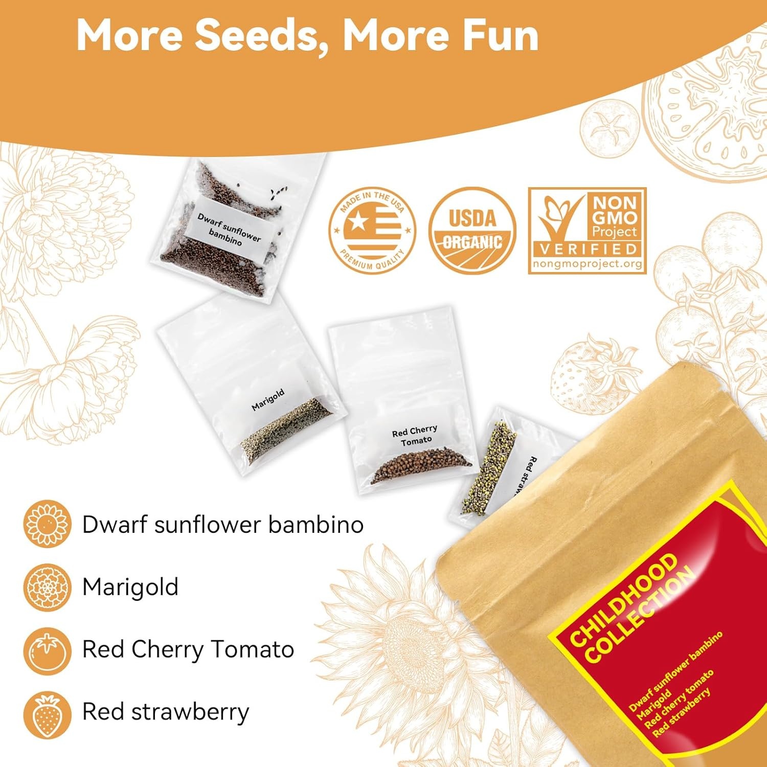 inbloom Vibrant Wildflower & Fruit Mixd Seed Pod Kit for AeroGarden, Ahopegarden Hydroponics Growing System, 7-Pods (350+ Seeds, Include Dwarf Sunflower, Marigold, Red Cherry Tomato, Red Strawberry(Sunflower  Marigold  Tomato  Strawberry)