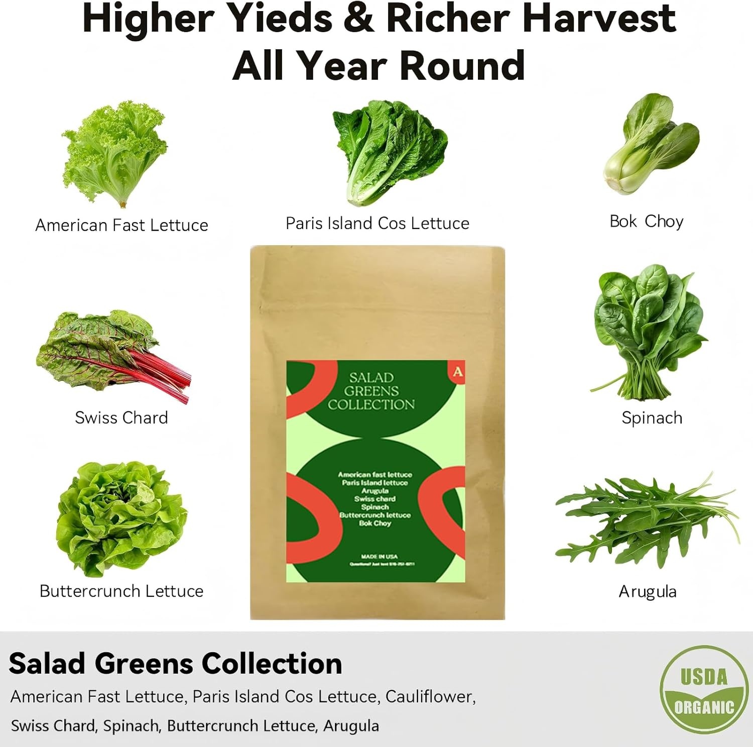 Inbloom 7-Pods Salad Greens Seed Pod Kit for AeroGarden, Ahopegarden, Gardencube Hydroponic Garden with Spinach, Buttercrunch, Paris & American Lettuce, Swiss Chard, Arugula, Bok Choy – 350 Seeds(Salad)