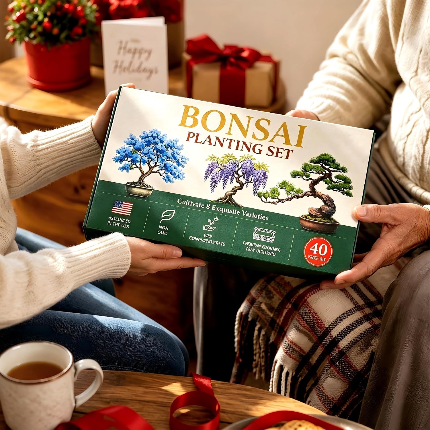 8 Pack Bonsai Tree Kit with Complete Tools, 8X Unique Seeds Bonzai Tree Live Kits, Complete Indoor Bonsai Starter Kit with Woven Basket, Perfect Garden Gift for Mom, Men, Women, Plant Lover