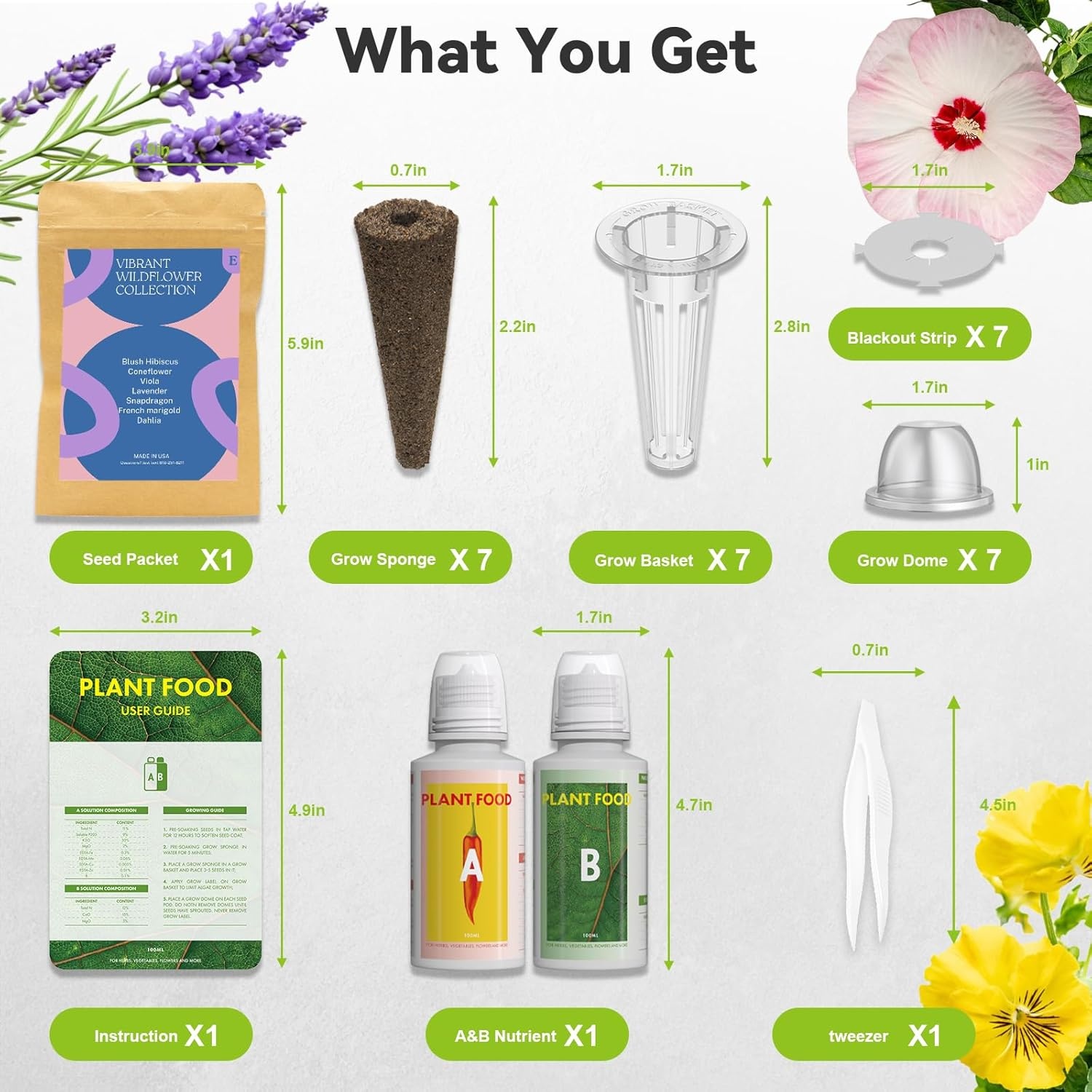 Wild Flower Seed Hydroponic Pod Kit Compatible with Aerogarden, Ahopegarden, Letpot, 7 Pods with Variety Seeds(Blush Hibiscus, Coneflower, Dahlia, Viola, Lavender, French Marigold, Snapdragon)(Wild Flower)