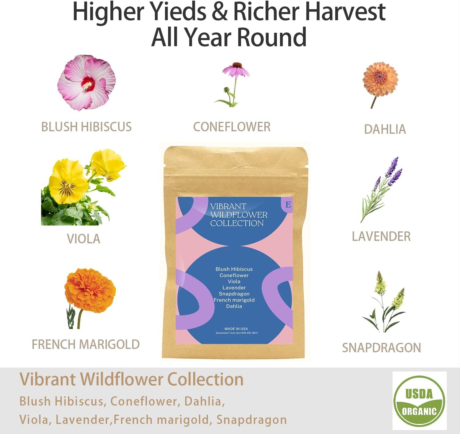 Wild Flower Seed Hydroponic Pod Kit Compatible with Aerogarden, Ahopegarden, Letpot, 7 Pods with Variety Seeds(Blush Hibiscus, Coneflower, Dahlia, Viola, Lavender, French Marigold, Snapdragon)(Wild Flower)