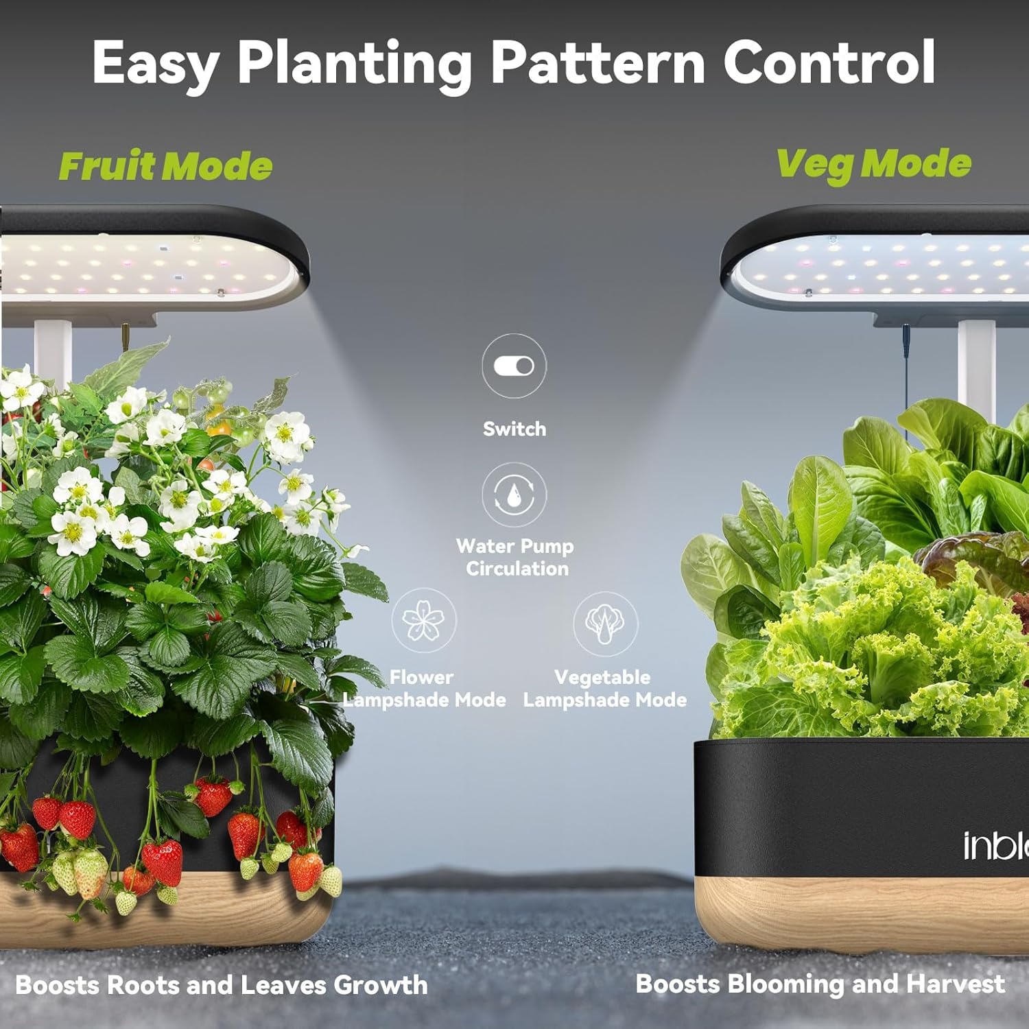 inbloom Hydroponics Growing System 12 Pods, Indoor Herb Garden with LEDs Full-Spectrum Plant Grow Light, Water Shortage Alarm, Automatic Timer, Height Adjustable, Ideal Gardening Gifts for Women(Black)