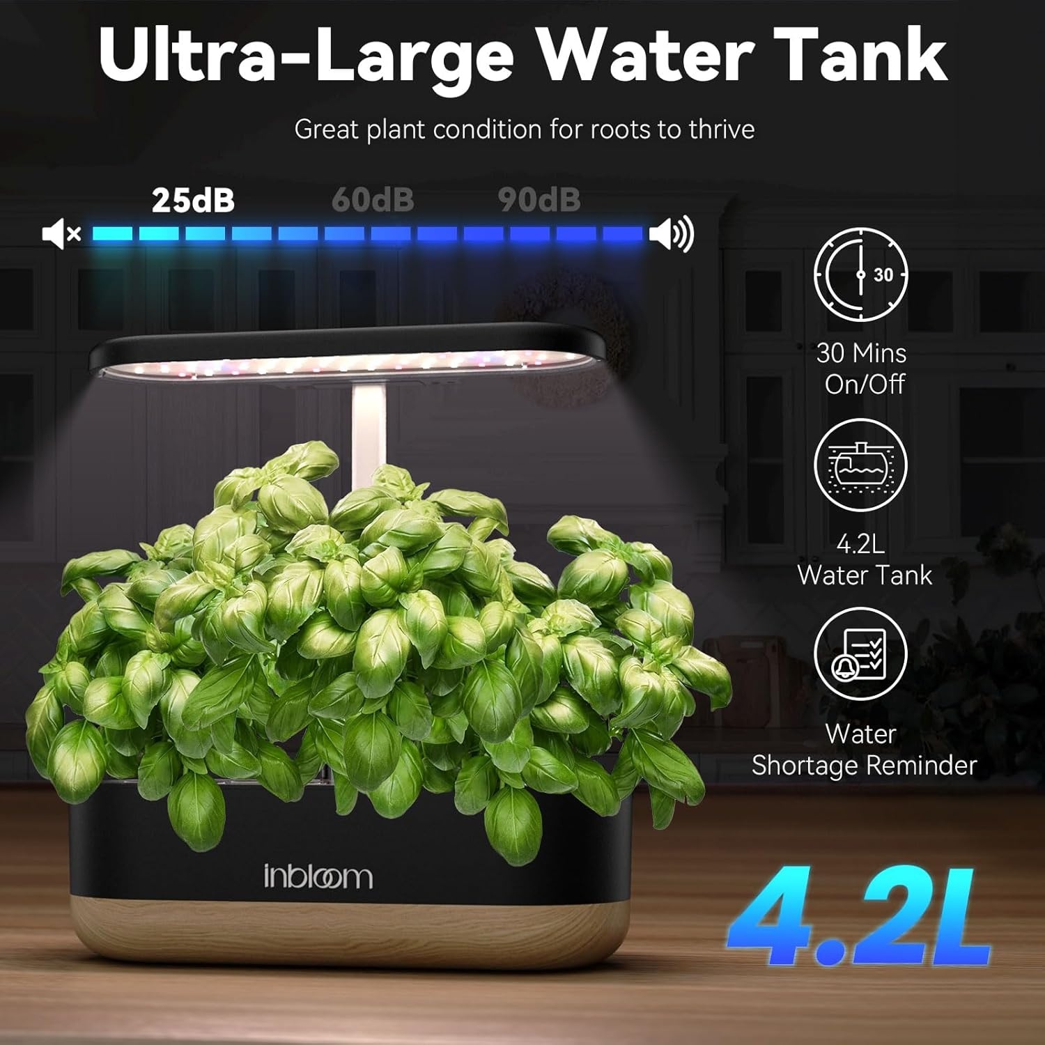 inbloom Hydroponics Growing System 12 Pods, Indoor Herb Garden with LEDs Full-Spectrum Plant Grow Light, Water Shortage Alarm, Automatic Timer, Height Adjustable, Ideal Gardening Gifts for Women(Black)