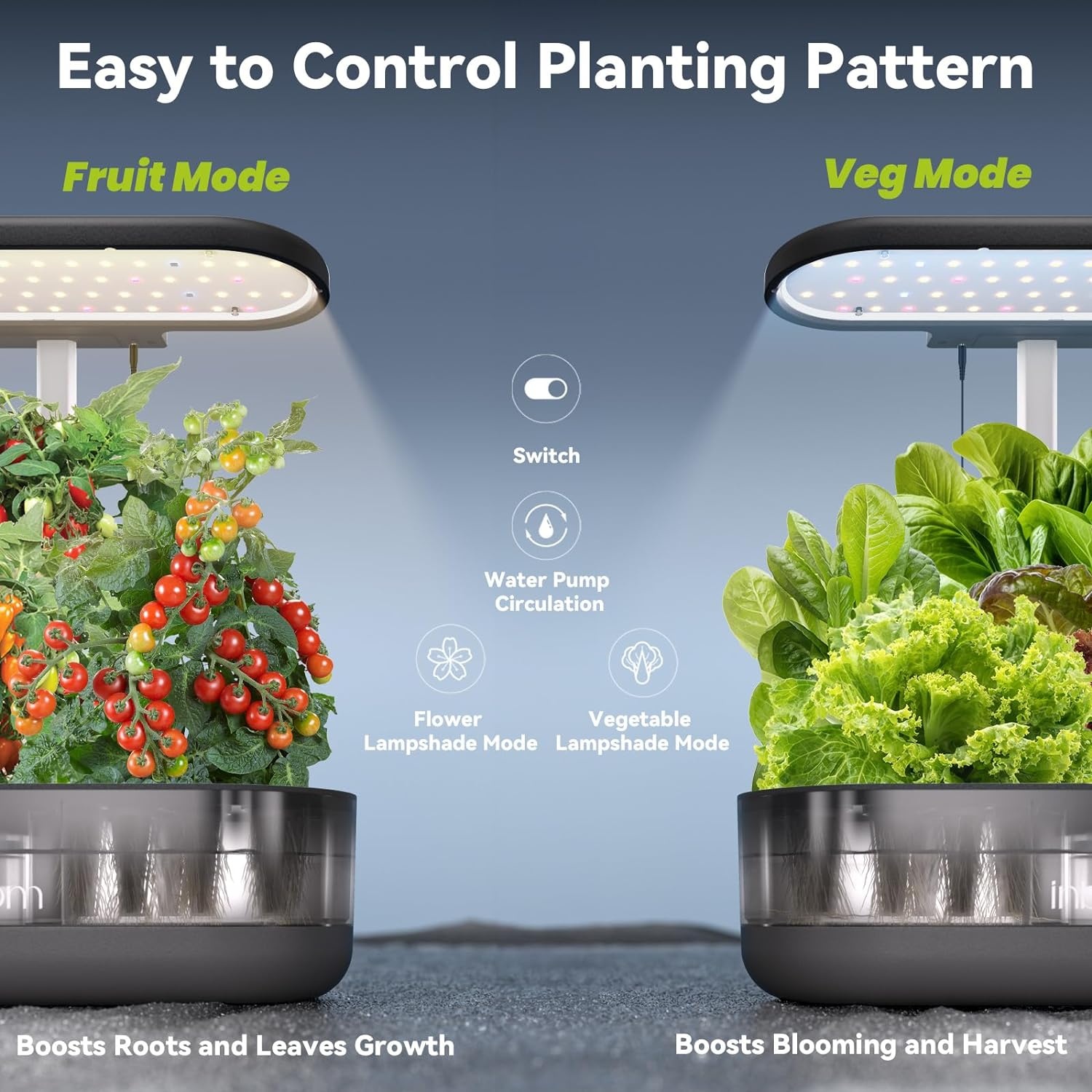 inbloom 12 Pods Hydroponics Growing System Kit, Herb Garden Planter Indoor Kit, Indoor Gardening Hydroponics Growing System with 4.2L Water Pump, Height Adjustable, Gifts for Woman, Transparent Black(Trans-Black)