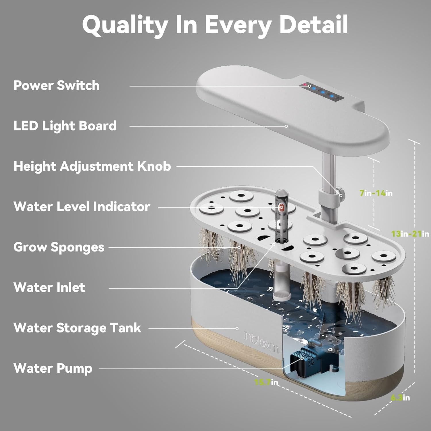 inbloom Hydroponics Growing System 12 Pods, Indoor Herb Garden with LEDs Full-Spectrum Plant Grow Light, Water Shortage Alarm, Automatic Timer, Height Adjustable, Ideal Gardening Gifts for Women(Elegant White)