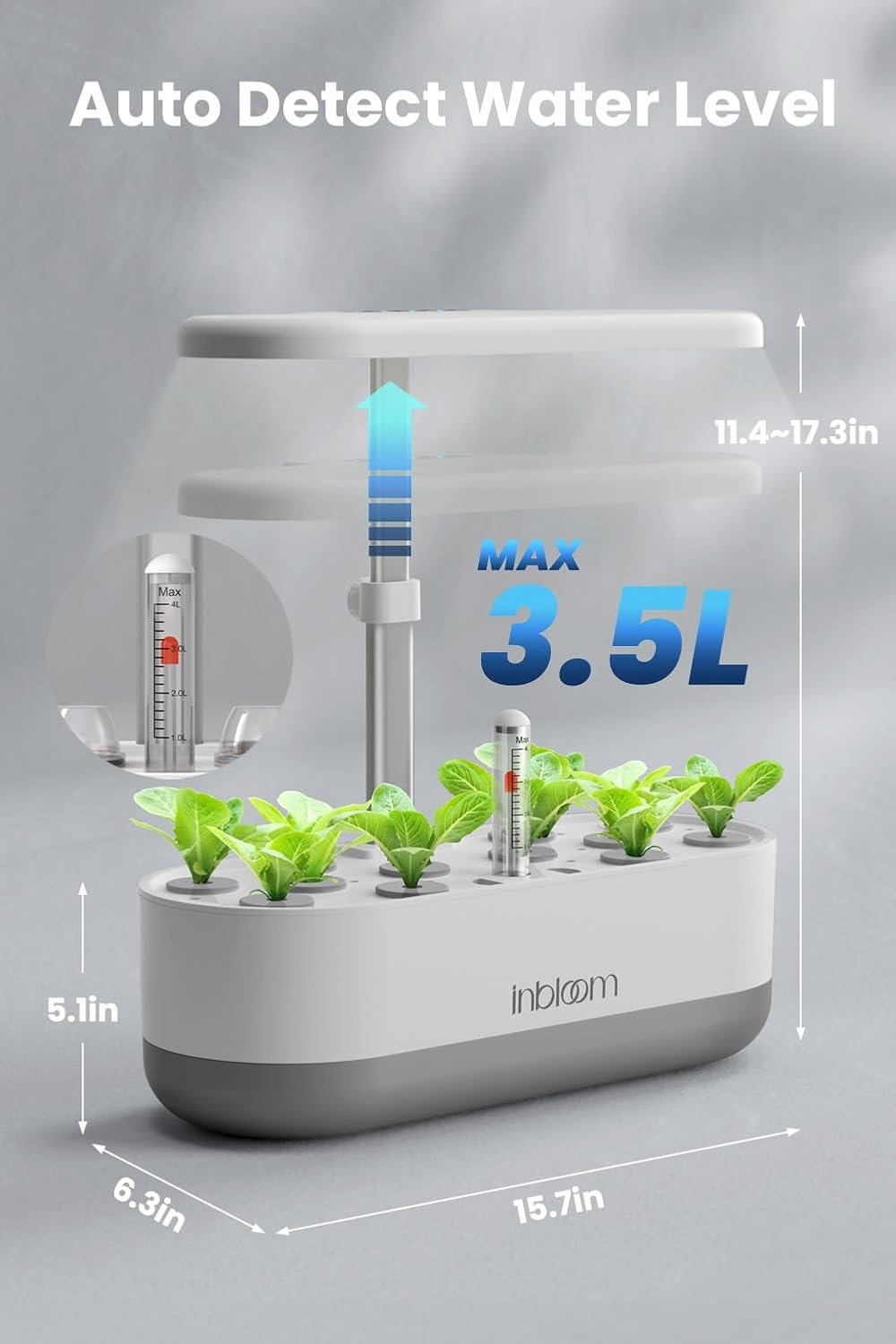 inbloom 12 Pods Hydroponics Growing System Kit, Herb Garden Planter Indoor Kit, Indoor Gardening Hydroponics Growing System with 4.2L Water Pump, Height Adjustable, Gifts for Woman, Transparent Black(White)