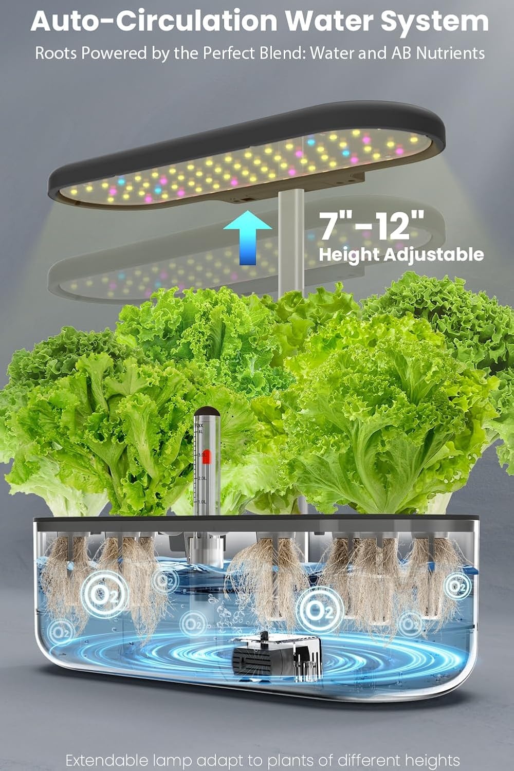 inbloom 12 Pods Hydroponics Growing System Kit, Herb Garden Planter Indoor Kit, Indoor Gardening Hydroponics Growing System with 4.2L Water Pump, Height Adjustable, Gifts for Woman, Transparent Black(Black)