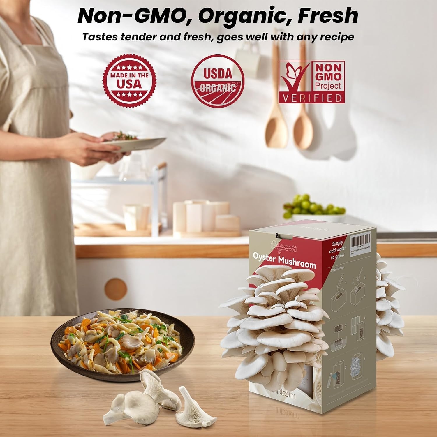 inbloom 4 lbs Organic Oyster Mushroom Growing Kit | Double-Side Mushroom Growing Kit, Edible Non-GMO Mushroom Kit, Grow Mushroom at Home,Indoor Gardening Gift Great Holiday Gift(Grey)