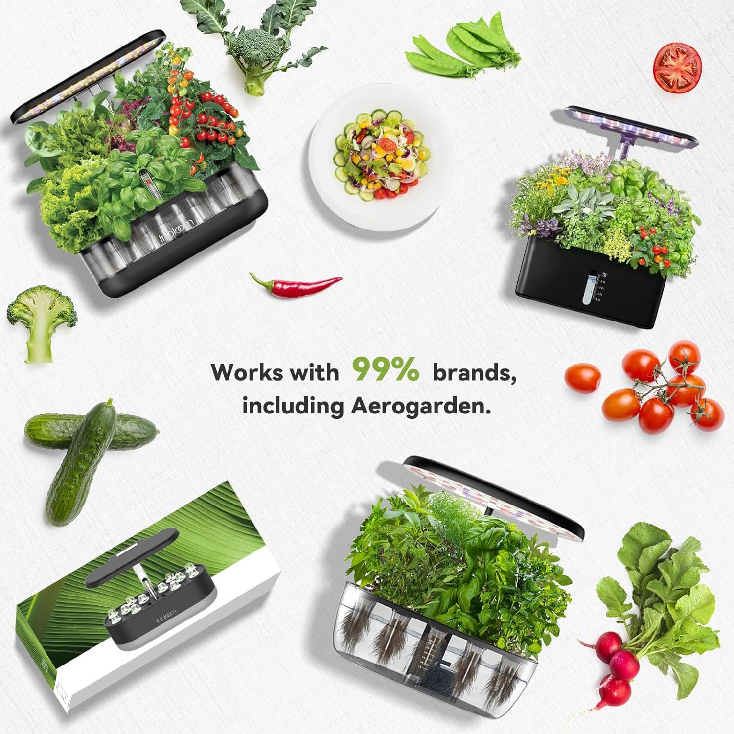 inbloom 12-Pod Pepper Seed Pod Kit for AeroGarden, iDOO, Ahopegarden Hydroponic Growing System, Include Cucumber, Red&Golden Tomato, Red Chili Pepper, Green&Yellow Pepper, Purple Pepper, 400+ Seeds(Pepper)