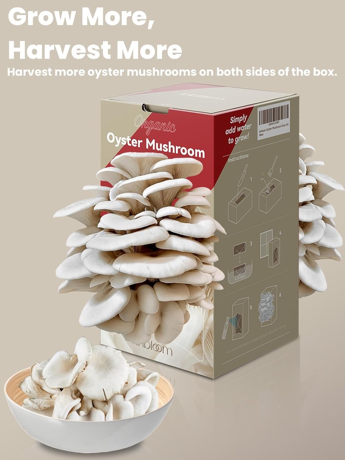 inbloom Organic Oyster Mushroom Growing Kit with Spray, Harvest Fresh Mushrooms at Home, Beginner Friendly & Easy to Use, Unique Gardening Gift for Holiday, Handmade in New Jersey, USA(Gray Oyster Mushroom)