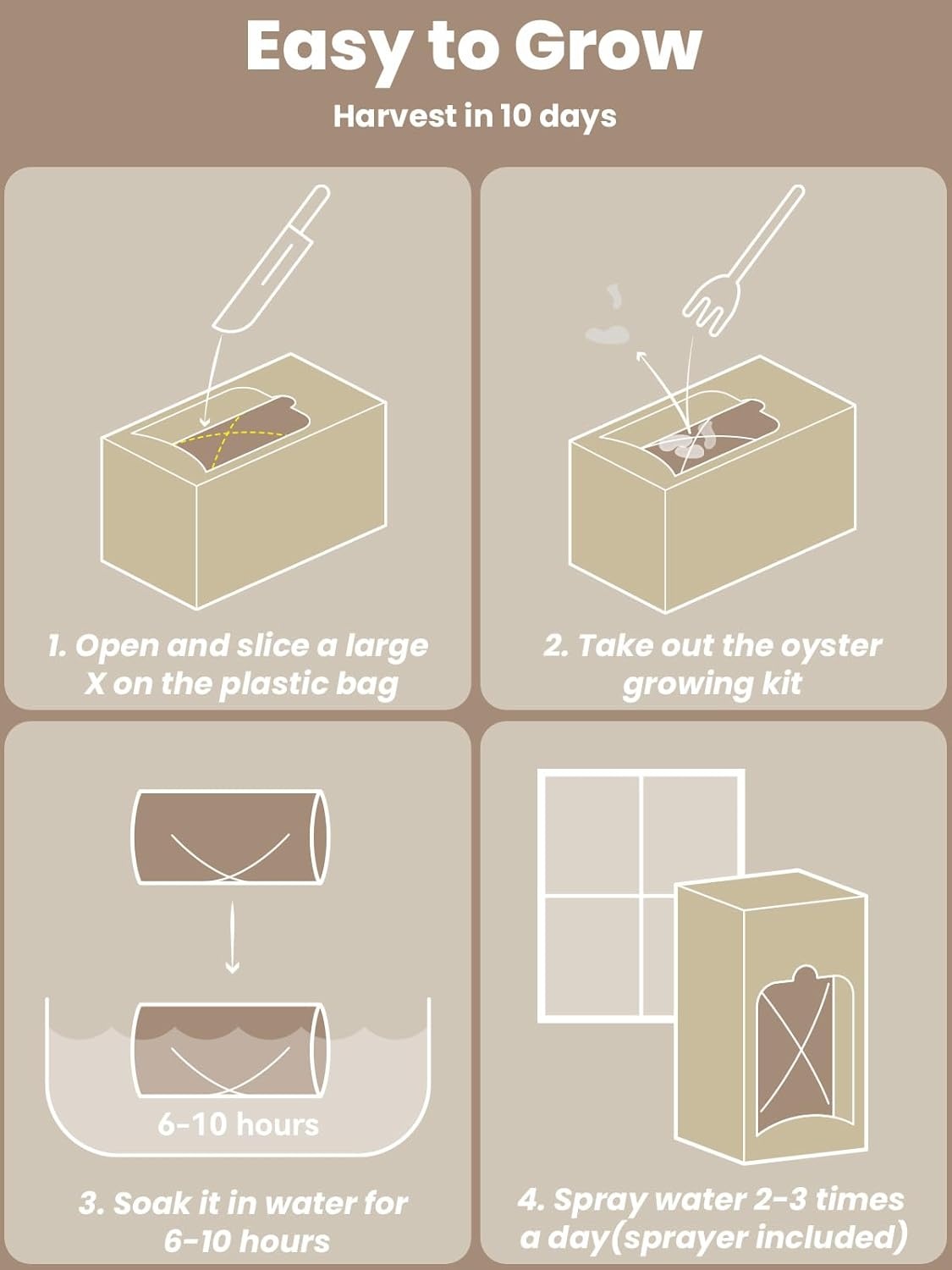inbloom Organic Oyster Mushroom Growing Kit with Spray, Harvest Fresh Mushrooms at Home, Beginner Friendly & Easy to Use, Unique Gardening Gift for Holiday, Handmade in New Jersey, USA(Gray Oyster Mushroom)