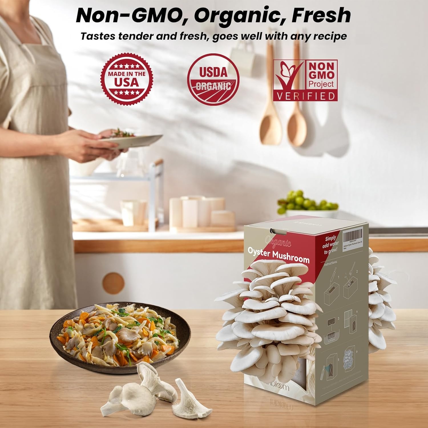 Inbloom Large Organic Golden Oyster Mushroom Growing Kit, Beginner-Friendly Yellow Mushroom Grow Kit, MD USA Non-GMO Mushroom Kit, Harvest Mushrooms in 10 Days at Home(Oyster Mushroom)