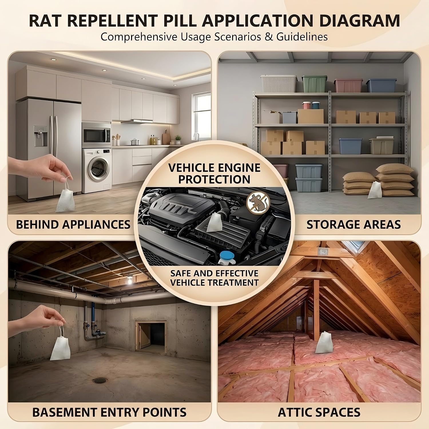 36 Pack Natural Rodent Repellent Pellets – Plant-Based Essential Oil Scent | Deterrent for Mice, Rats & Insects – Long-Lasting Protection – Use in Garage, Attic, RV, Camper (Peppermint)
